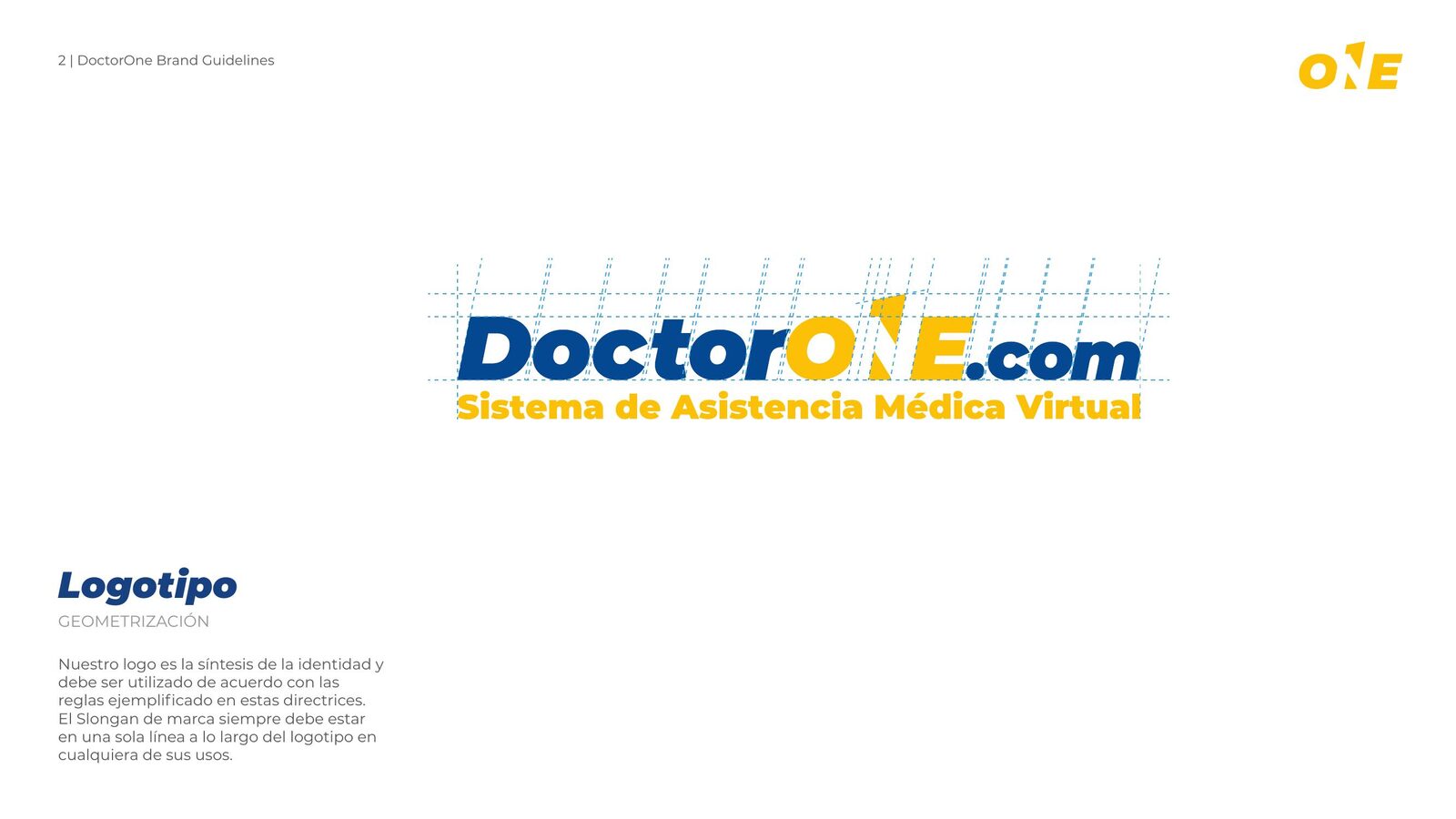 Lámina de construcción del logotipo de DoctorOne.
