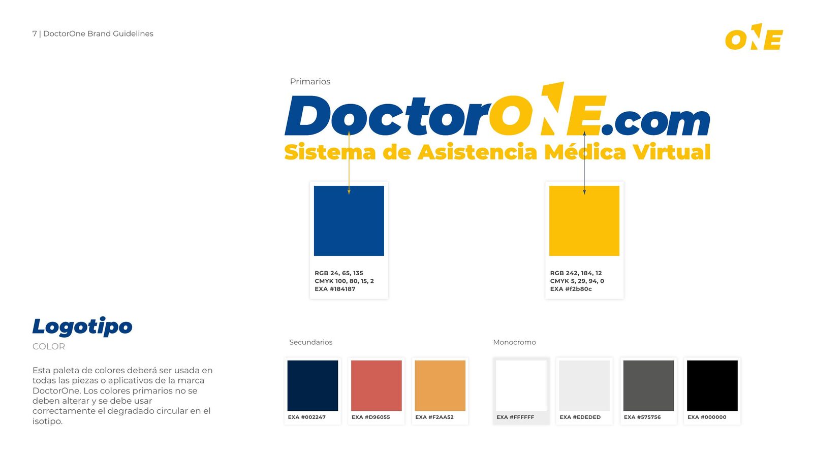 Lámina de tipografía y paleta de color de DoctorOne.