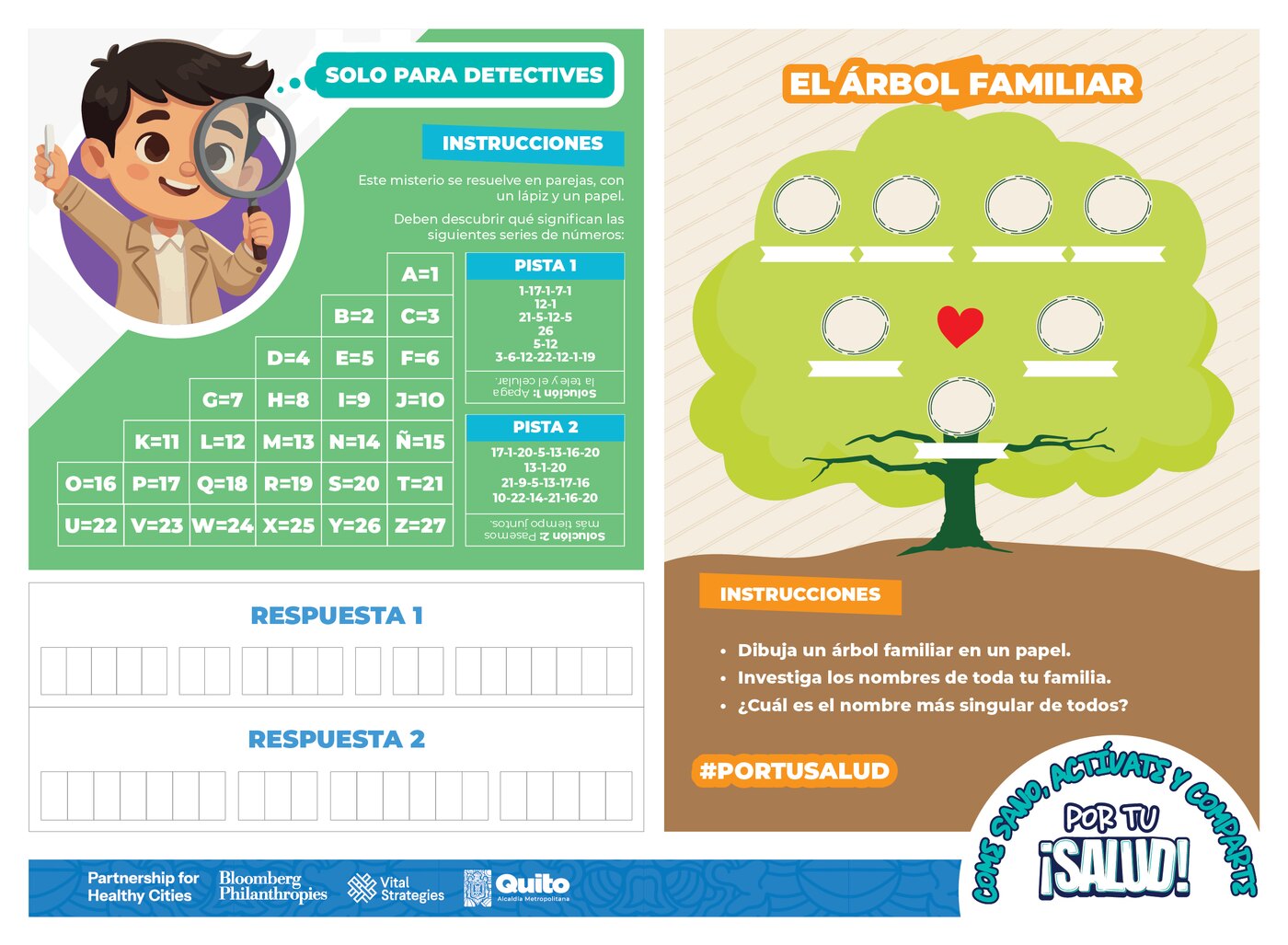 Actividades didácticas 'Solo para detectives' y 'El árbol familiar' del sistema Por tu ¡Salud!
