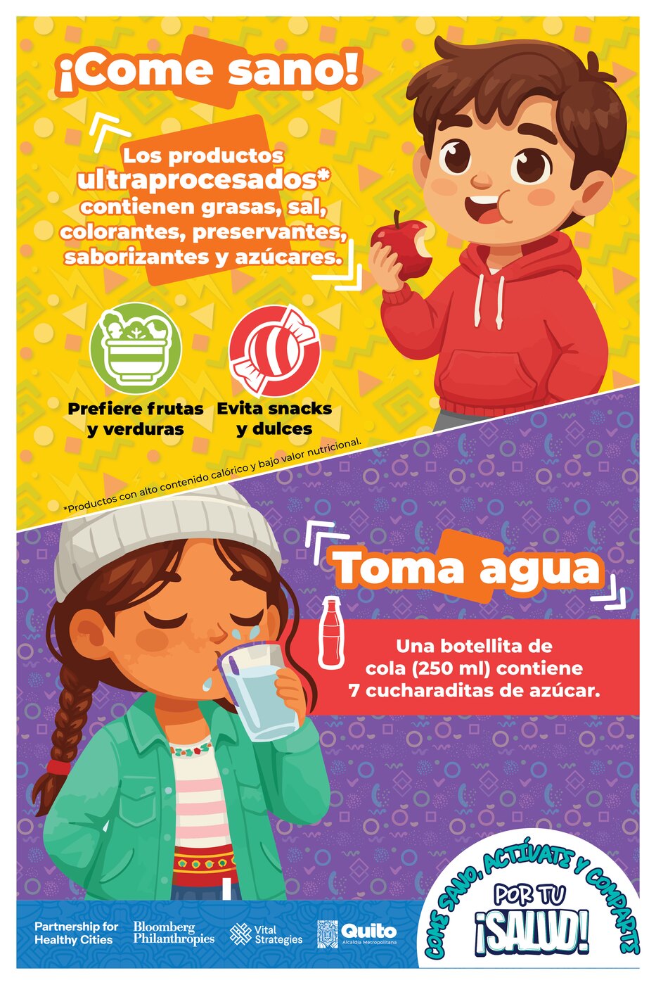 Pieza sobre alimentación saludable '¡Come sano! Toma agua' del sistema Por tu ¡Salud!